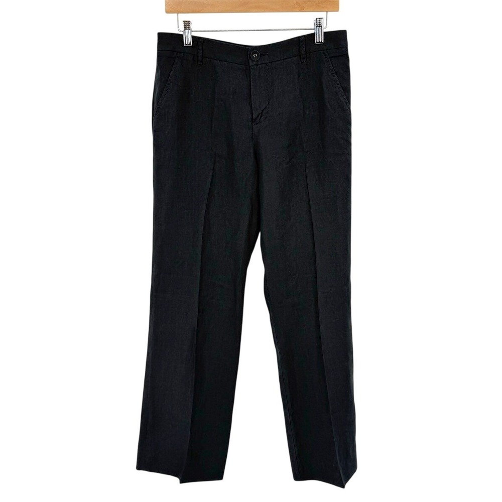 Garnet Hill Classic Linen Trousers Womens 6 Pants Wide Leg Black Coastal Luxury - Picture 3 of 9